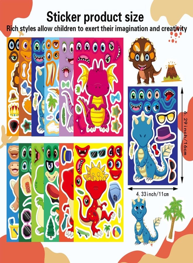 DUJAA 24 PCS Dinosaur Sticker for Kids, Make Your Own Dinosaur Sticker Sheets 12 Design Boy Girl Toddlers Stickers, Dinosaur Party Favors Supplies Art Craft, Birthday Gift, Teacher Classroom Reward - Image 3